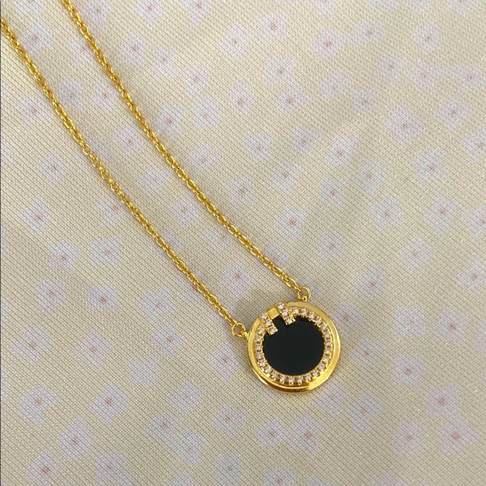 Tiffany & Co Tiffany T TWO Circle Diamond Onyx Necklace